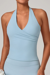 Women's Athletic V-neck Pleated Halterneck Tank Top