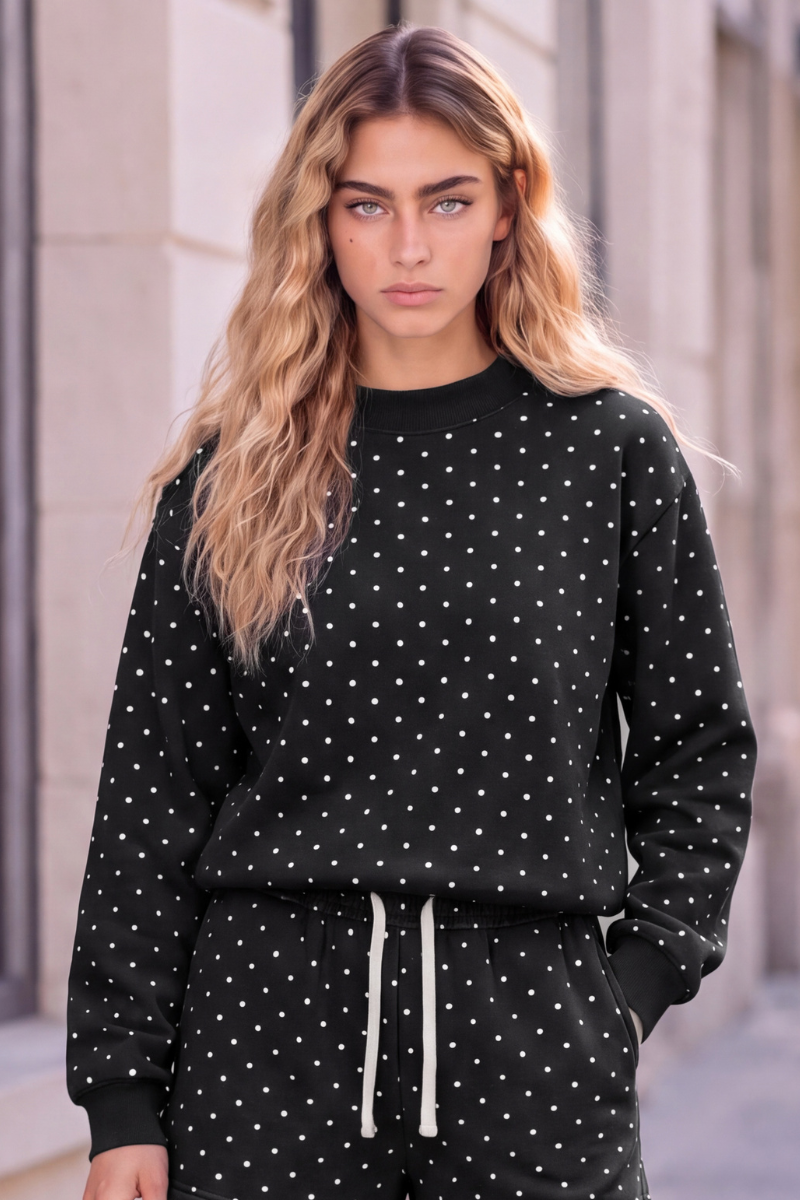 Unisex Fall Cozy Fleece Polka Dot Mockneck Sweatshirt