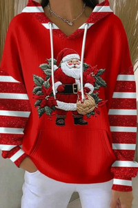 Women's Fall Christmas Print Ribbed Hoodie