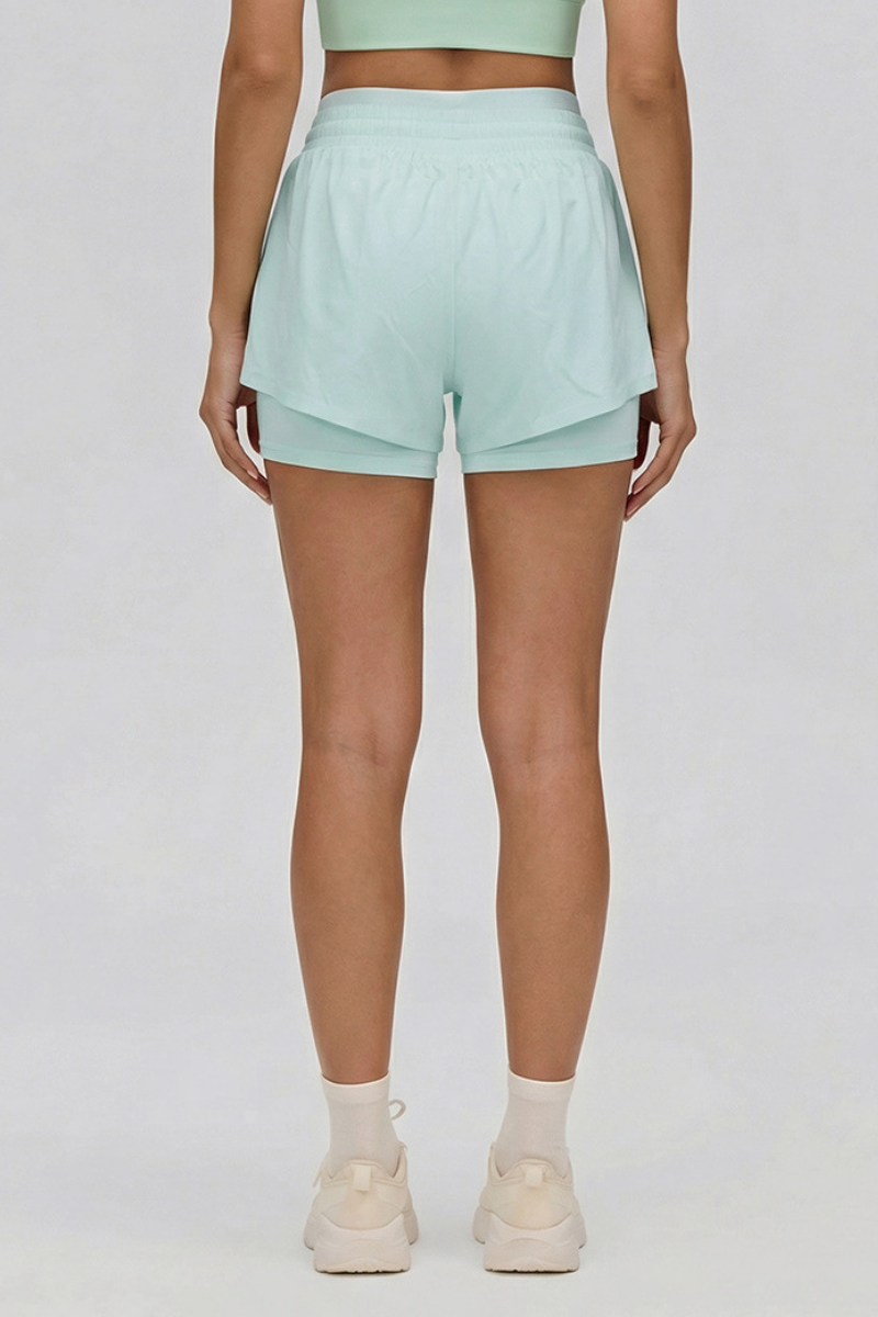 Women's Summer Cooling Faux Two-Piece Drawstring Sports Shorts
