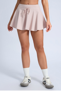 Women's Vertical Ribbed Drawstring Sports Tennis Mini Skort