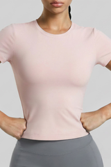 Women's Crew Neck Cropped Sports Short Sleeve T‑Shirt
