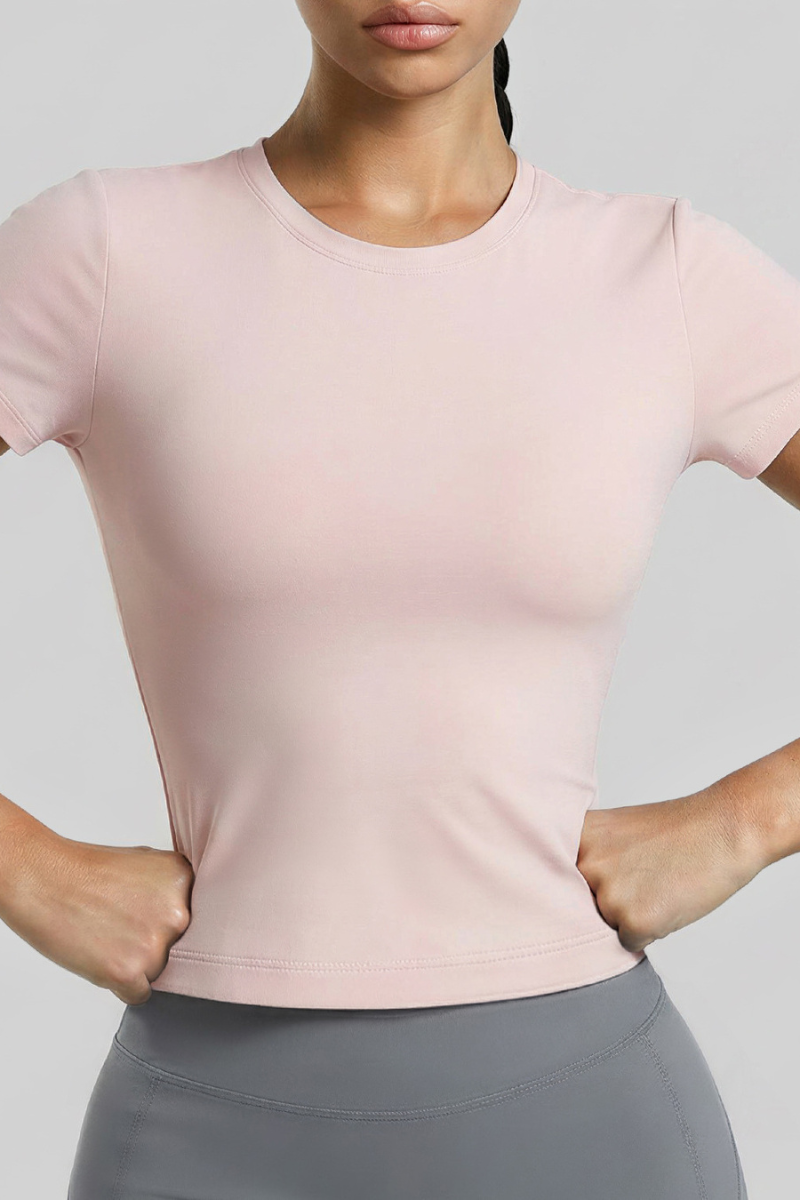 Women's Crew Neck Cropped Sports Short Sleeve T‑Shirt