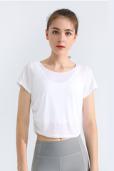 Women's Sport Cropped Short Sleeve Yoga Top with Back Cutout