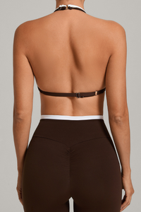 Women Summer Faux-Two-Piece Halter Color Block Sports Bra