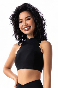 Women's Scalloped Mock Neck Padded Cutout Open Back Top