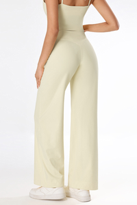Women's Brushed Yoga Set:V-Neck Tank Top & Wide-Leg Pants