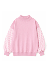 Women's Fall Gingham Spliced Oversize Mock Neck Sweatshirt
