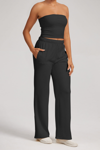 Corset-style top + wide-leg pants casual set