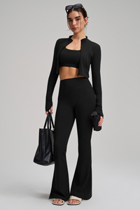 Women Sculpt Jacket Thin-Strap Bra Flared Pants 3-Piece