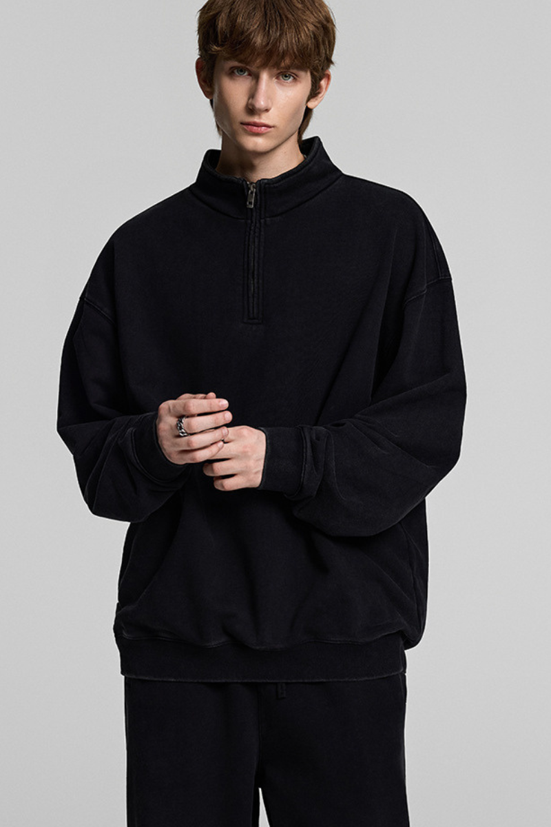 Collared, semi-zippered sweatshirt