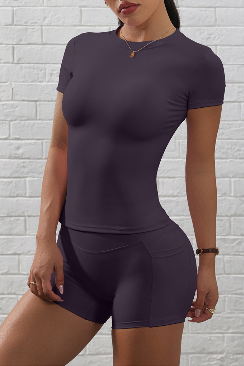 Women's Short Sleeve And Pocket Shorts Yoga Set