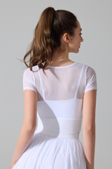Women’s Faux Two-Piece Mesh Cropped T-shirt