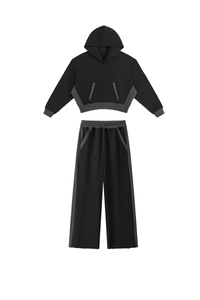 Women's Fall Color Block Set:Cropped Hoodie And Sweatpants