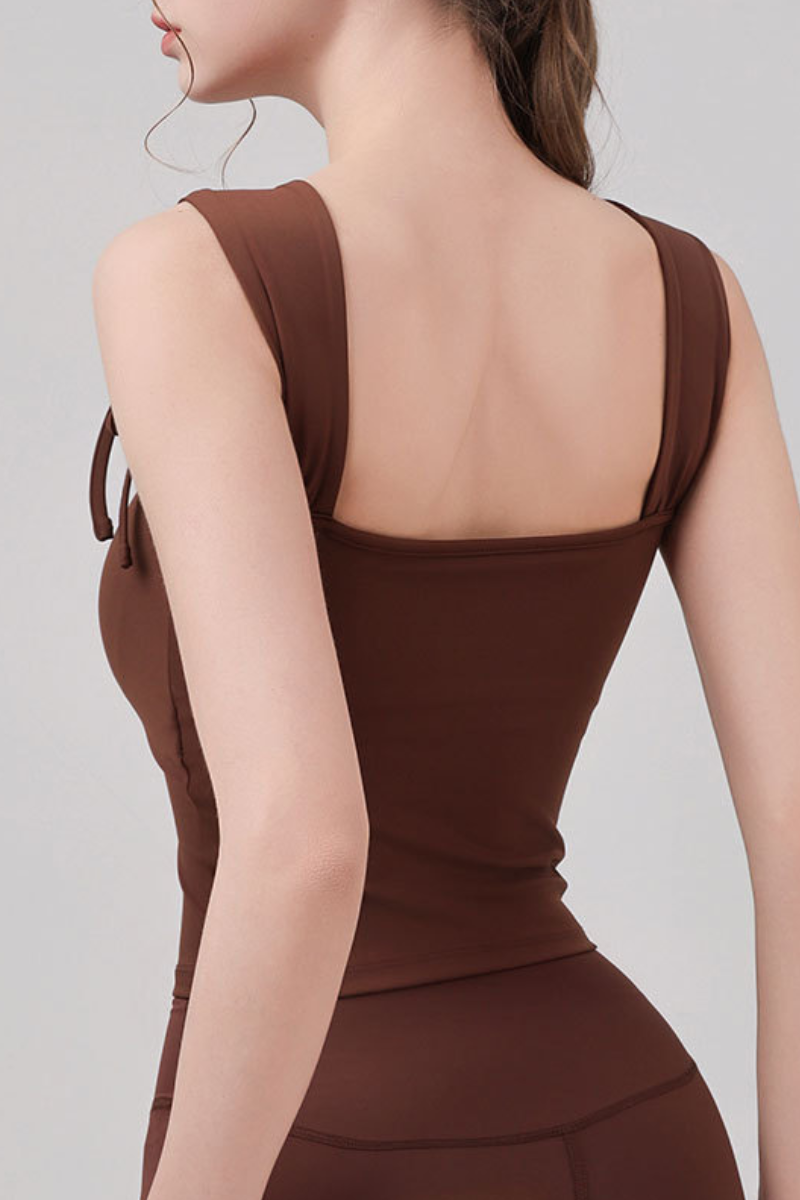 Women's Bow Tie Strap Pleated Padded Workout Tank Top