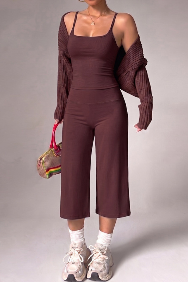 Women's Thin Strap Cami And Wide-Leg Capri Pants  Sports Set