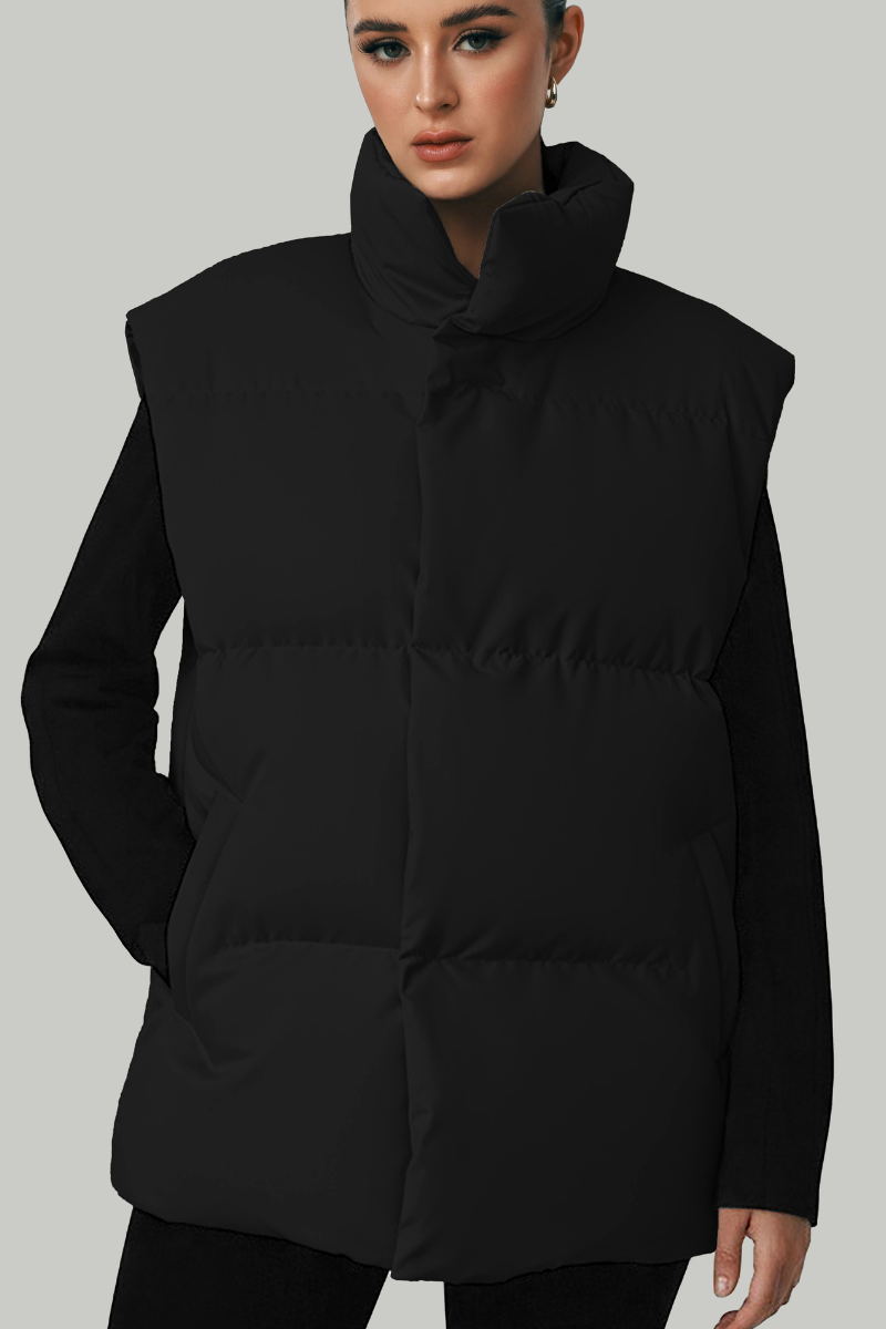 Women's stand-up collar relaxed cotton vest.