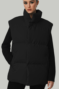 Women's stand-up collar relaxed cotton vest.