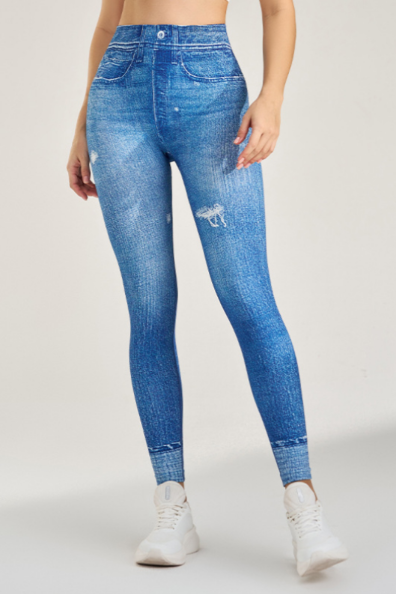 Women's  denim print waist yoga leggings