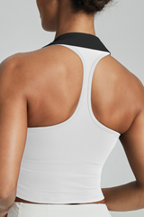 Women's color-blocked lapel sports tank top.