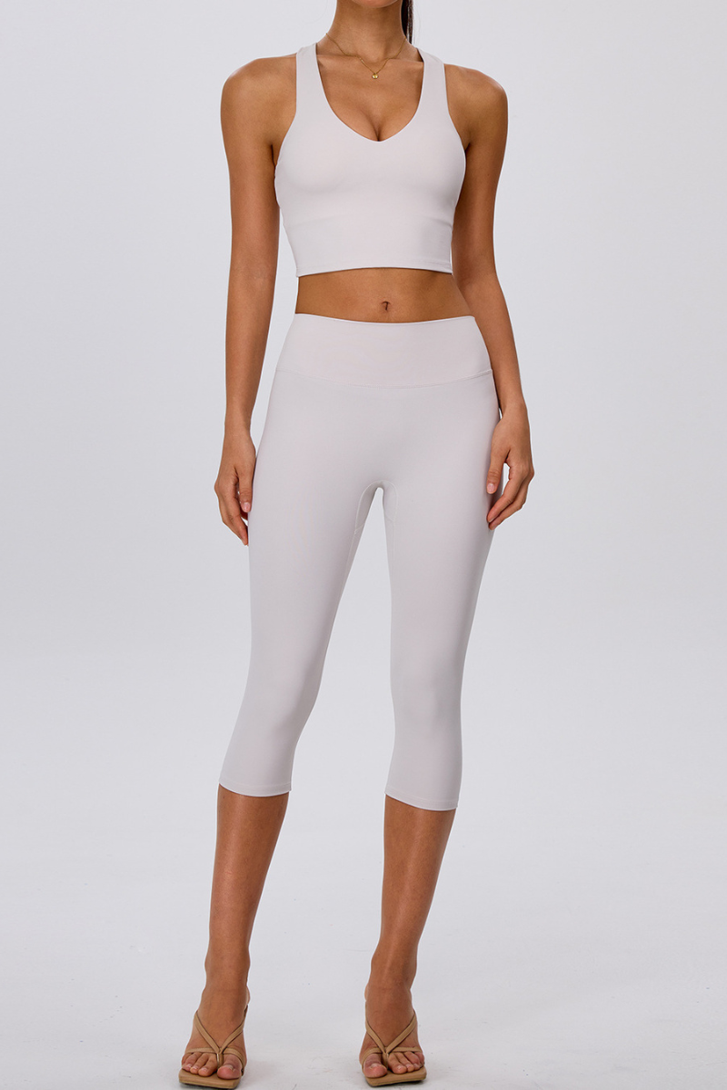 Women's V Neck Y Back Crop Tank & Capri Leggings Yoga Sets