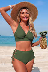 Women's V-neck Twist-Front Cross Back Side Cot Out Bikini