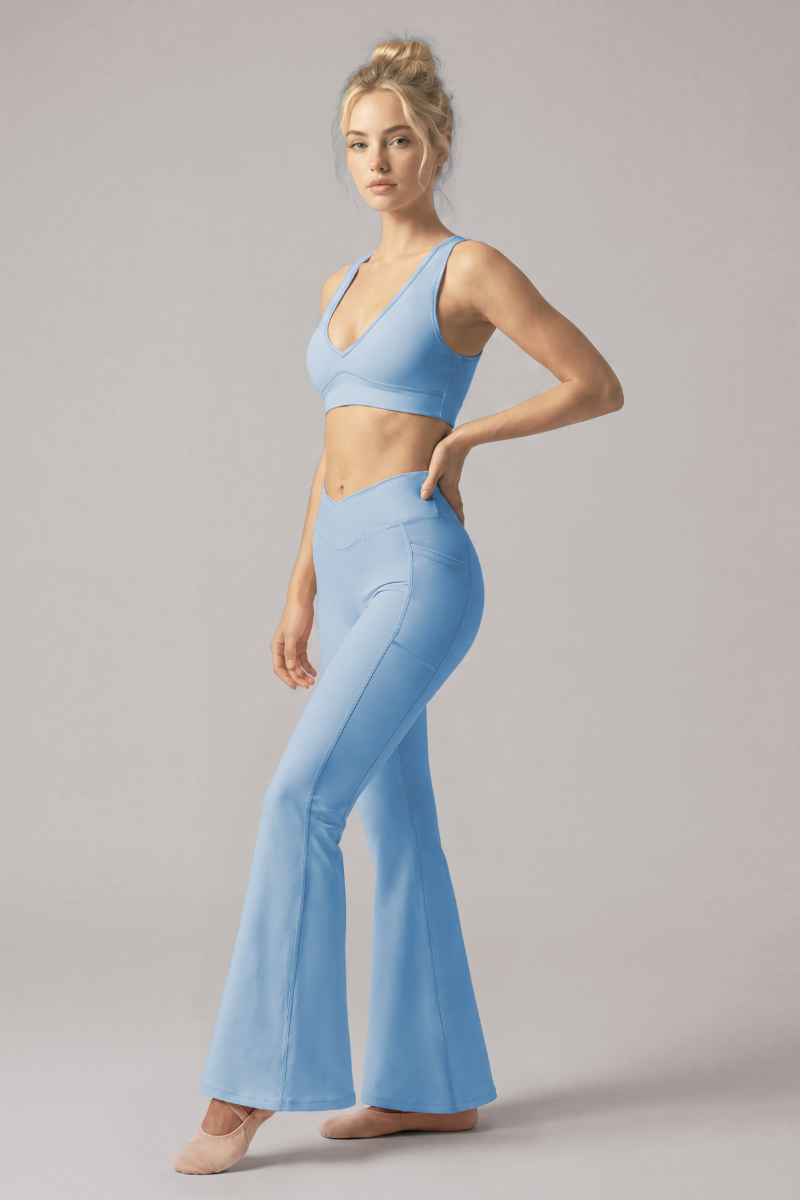 Women's Deep V Cross‑Back Bra And Flare Pant Pilates Set