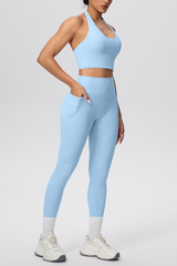 Women's Athletic Set:Healterneck Bra And Side Pocket Legging