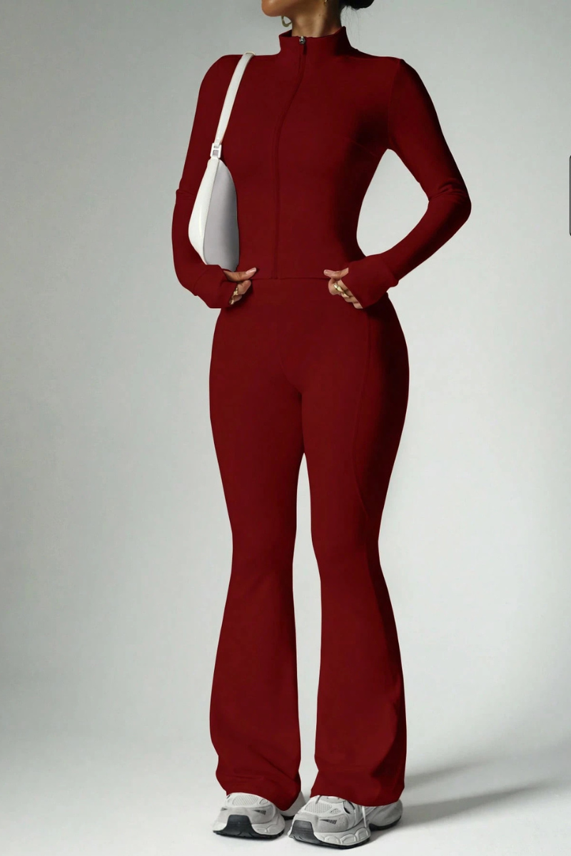 Women's Sport Set:Stand Collar Jacket And Flared Pants