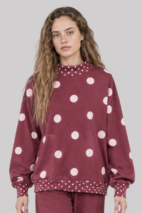 Women's Fall Color Block Polka Dot Mockneck Sweatshirt