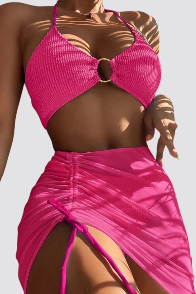 Women's Cover-up Bikini Set - Halter Ring Triangle 3pcs