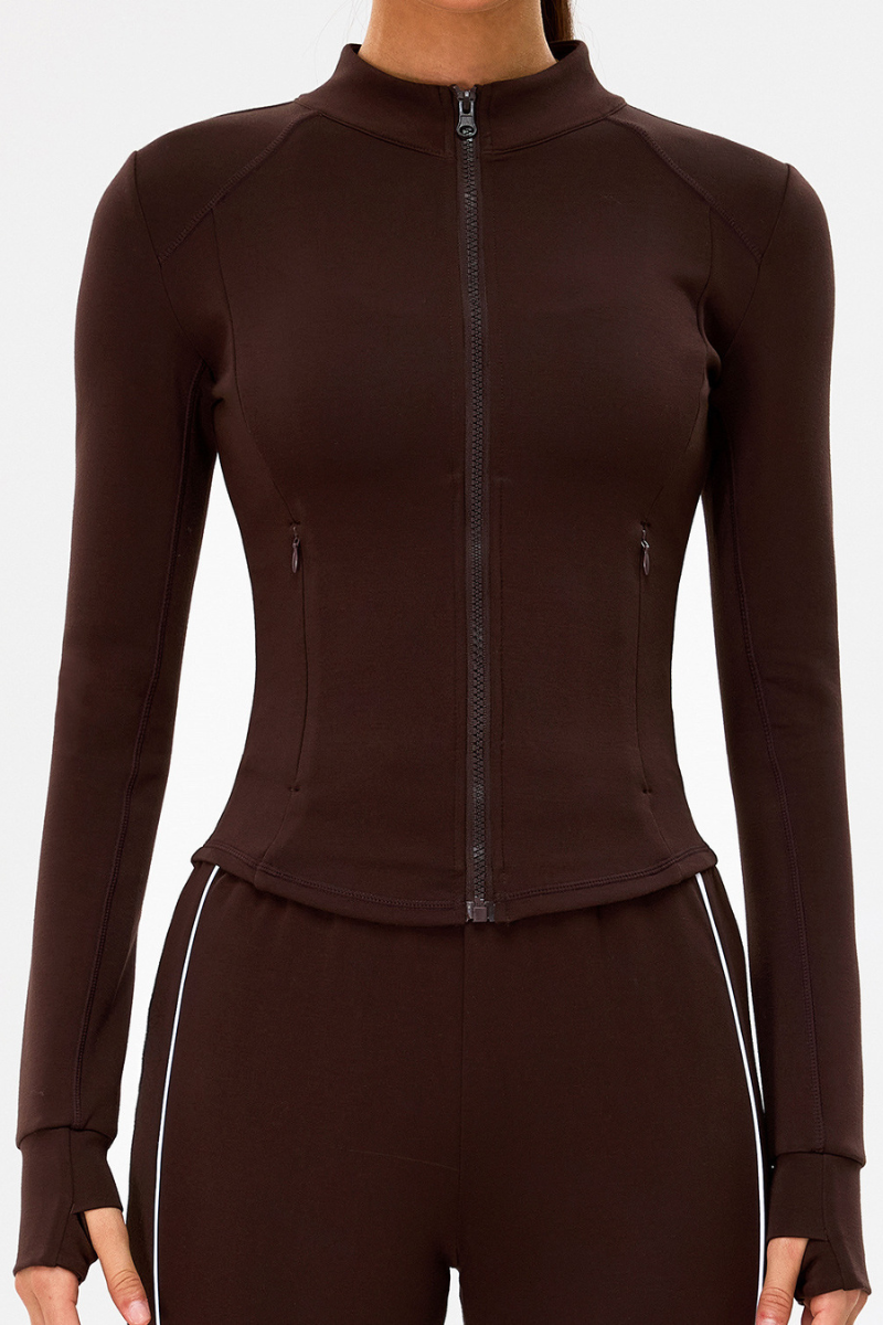 Women's Slim-Fit Stand Collar Finger Cuffs Yoga Sport Jacket
