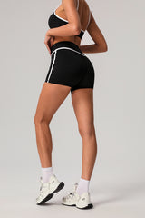 Women White Piping Yoga Sports Shorts
