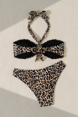 Women's Halter Leopard Print Cutout Sexy Bikini Set