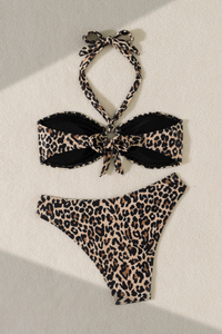 Women's Halter Leopard Print Cutout Sexy Bikini Set