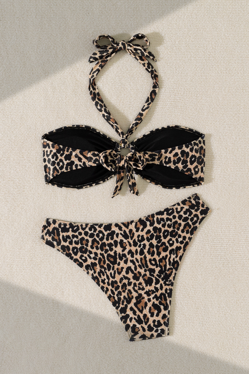 Women's Halter Leopard Print Cutout Sexy Bikini Set