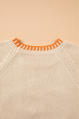 Women's Fall Halloween Pumpkin Floral Applique Knit Sweater