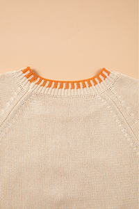 Women's Fall Halloween Pumpkin Floral Applique Knit Sweater