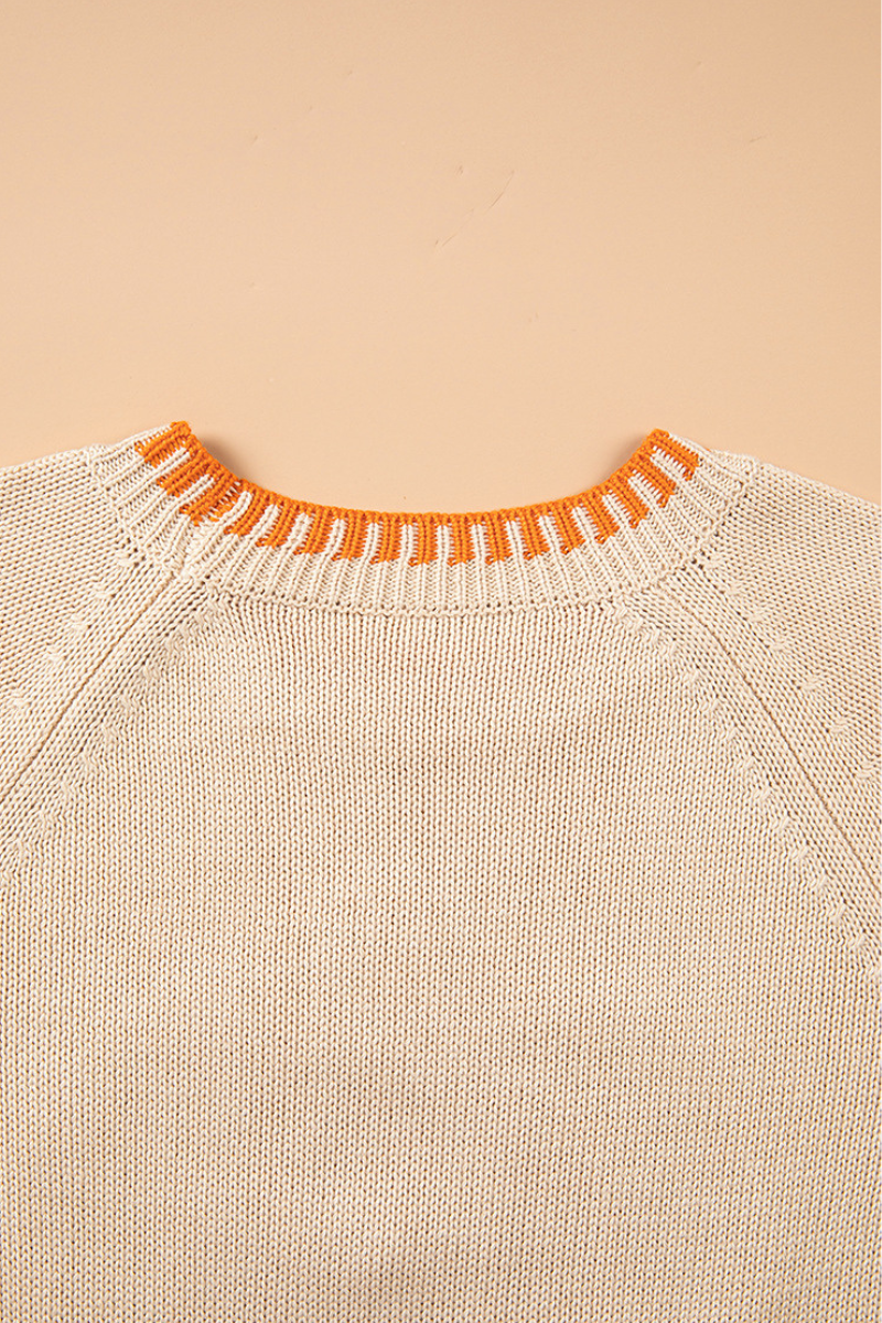 Women's Fall Halloween Pumpkin Floral Applique Knit Sweater