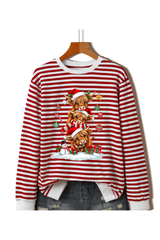 Women's Christmas Cow Striped Color Block Sweatshirt