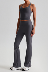 Women's Bare Feel Cropped Tank Top & Flared Yoga Pants Set