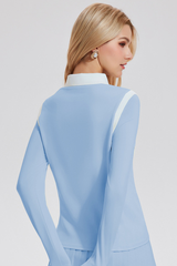 Women's Athletic Color Block Polo Collar Long-Sleeved Top