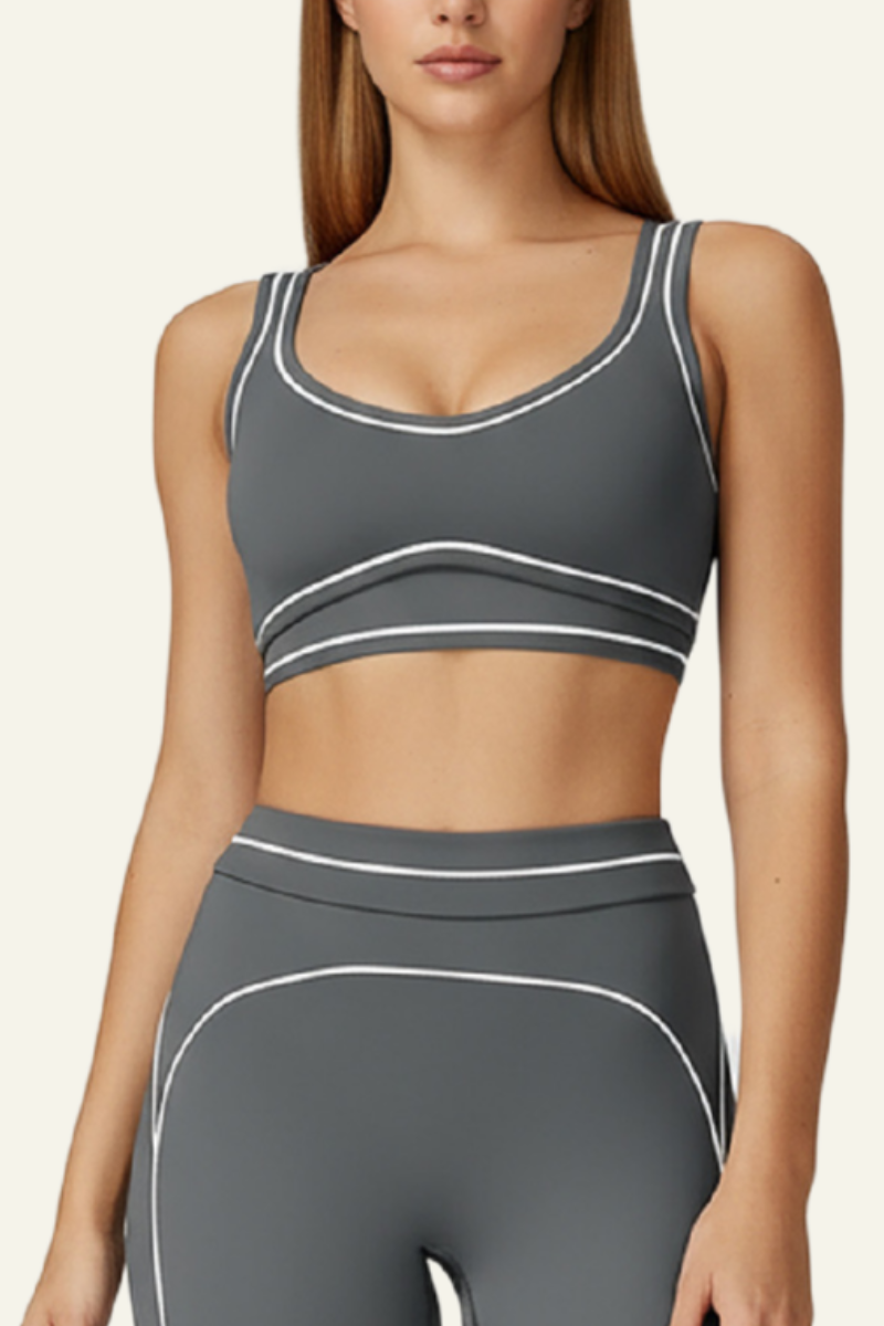Women's  Color-blocked backless form-fitting sports bra.
