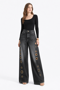Women's High Waist Retro Non-Stretch Baggy Wide Leg Jeans