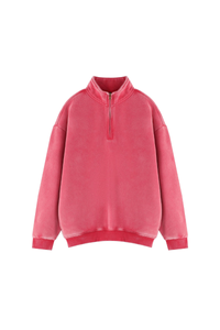 Unisex Fall Vintage Fleece Washed 1/4 Zip Mockneck Sweatshirt