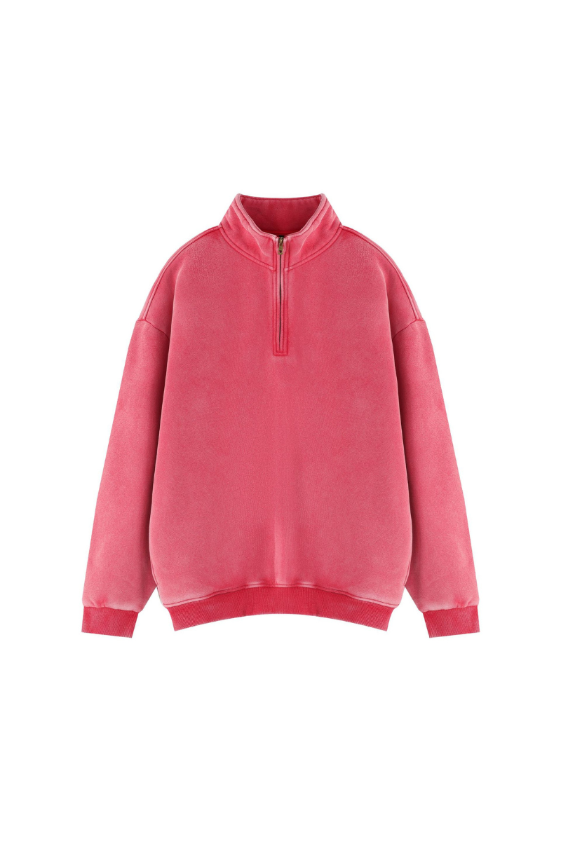 Unisex Fall Vintage Fleece Washed 1/4 Zip Mockneck Sweatshirt
