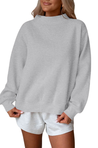 Women Fall V Stitch Drop Shoulder Loose Mockneck Sweatshirt