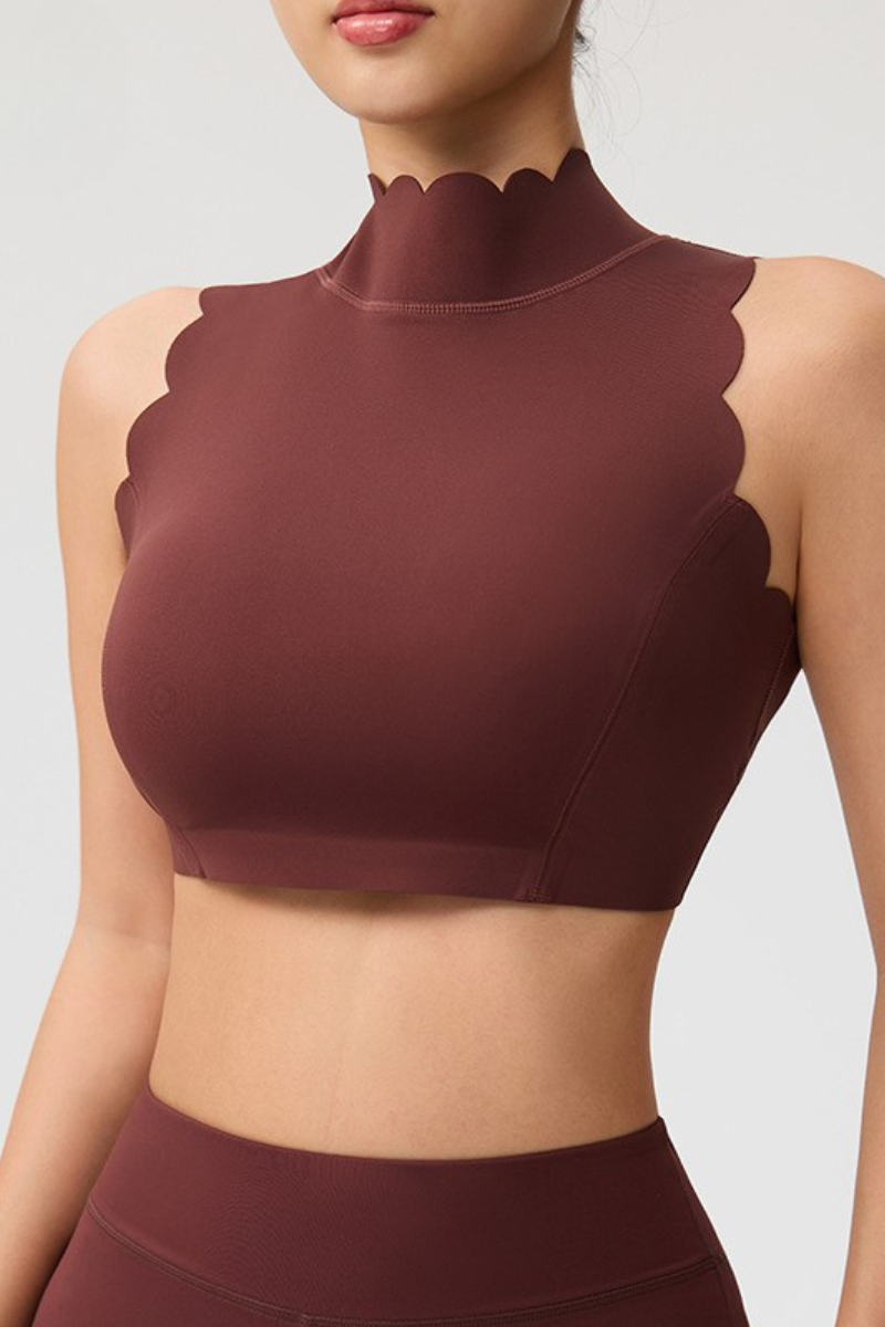 Women's Scalloped Mock Neck Padded Sports Cropped Tank Top