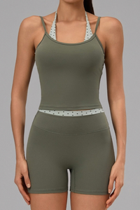 Women's Polka Dot Halter U Neck Tank Top and Shorts Set