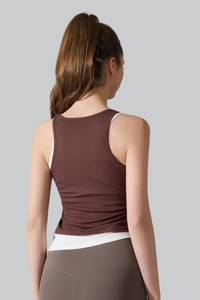 Women's Asymmetrical Faux-Two-Piece Color Block Tank Top